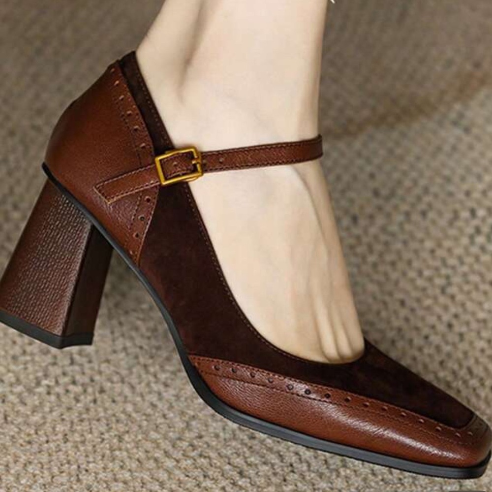 Brown Mary Jane Block Heel Pumps - Classic Women's Shoe
